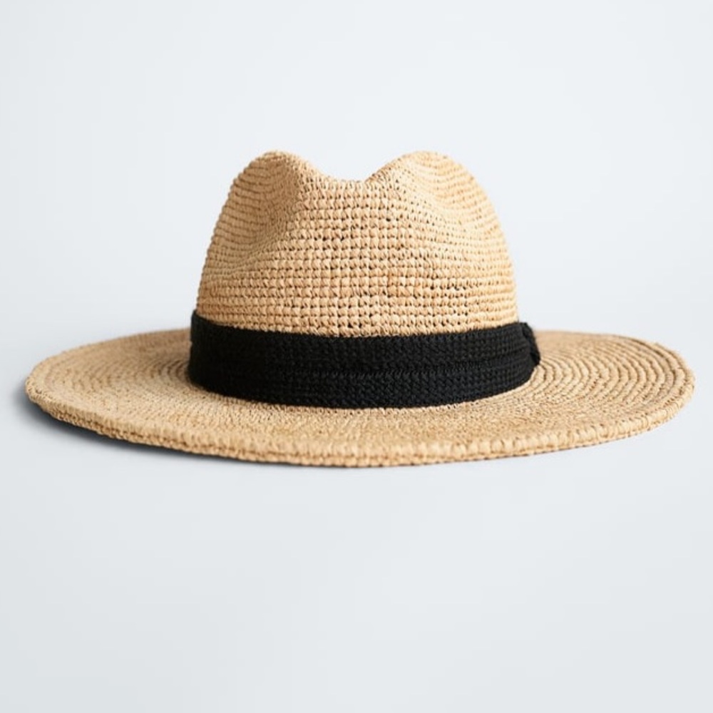 Zara Woven Hat with Wide Brim Size Medium